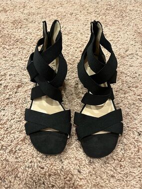 Isaac Mizrahi Black Crisscross Strap Small Wedge Sandals